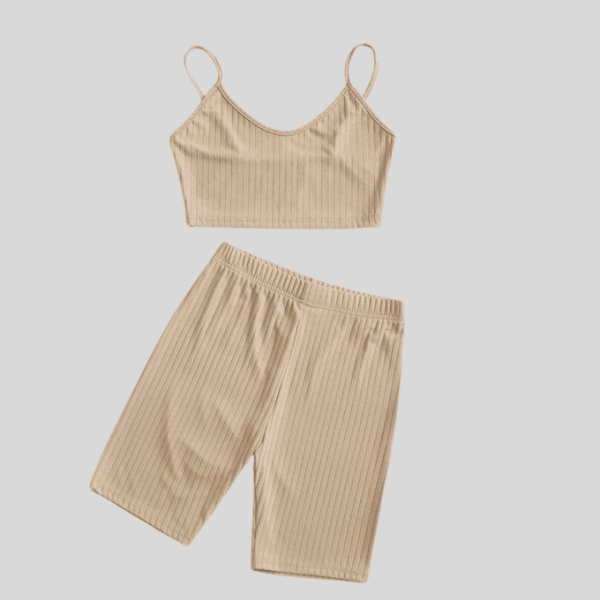 Two-Piece Ribbed Cropped Biker Shorts Set