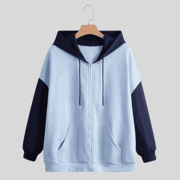 Plus Contrast Panel Zip-Up Thermal Hoodie