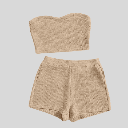 Ribbed Knit Tube Top & Cycling Shorts Set