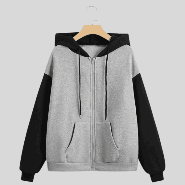 Plus Contrast Panel Zip-Up Thermal Hoodie