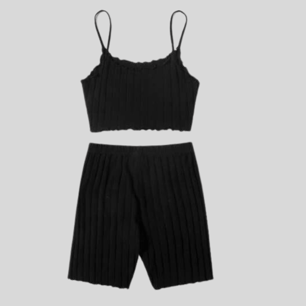 Two-Piece Ribbed Cropped Biker Shorts Set