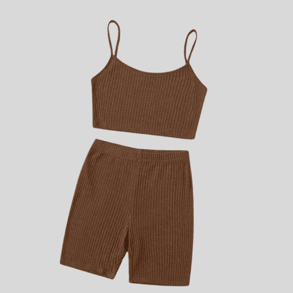 Two-Piece Ribbed Cropped Biker Shorts Set